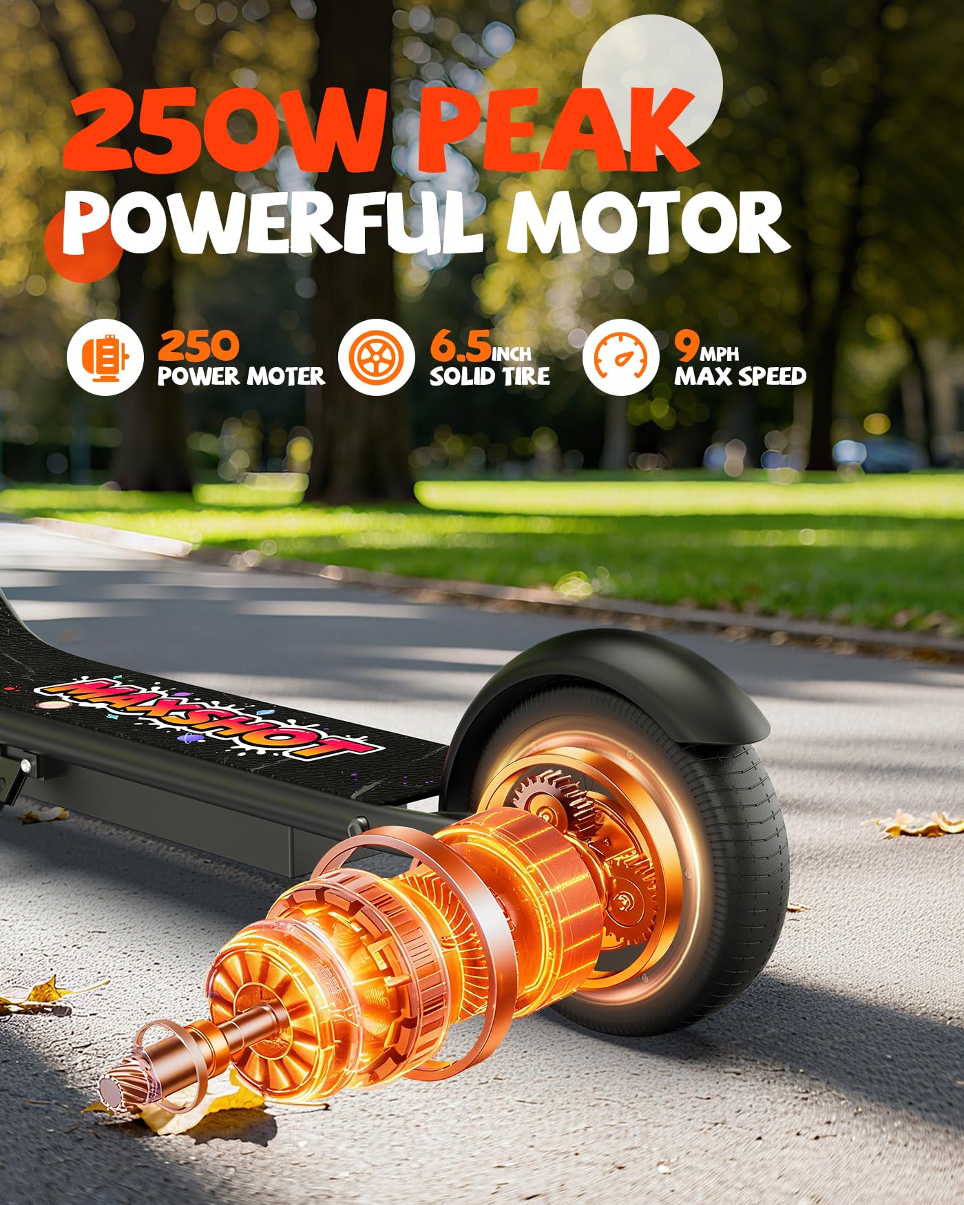 Maxshot Electric Scooter, 8.5" /10" /14" Tire, 16/19/22 Mph Top Speed, 12/16/21/27/28/49/50 Miles Long Range, Folding Escooter for Adults and Kids with Seat Bag, Dual Braking, Dual Suspension, App