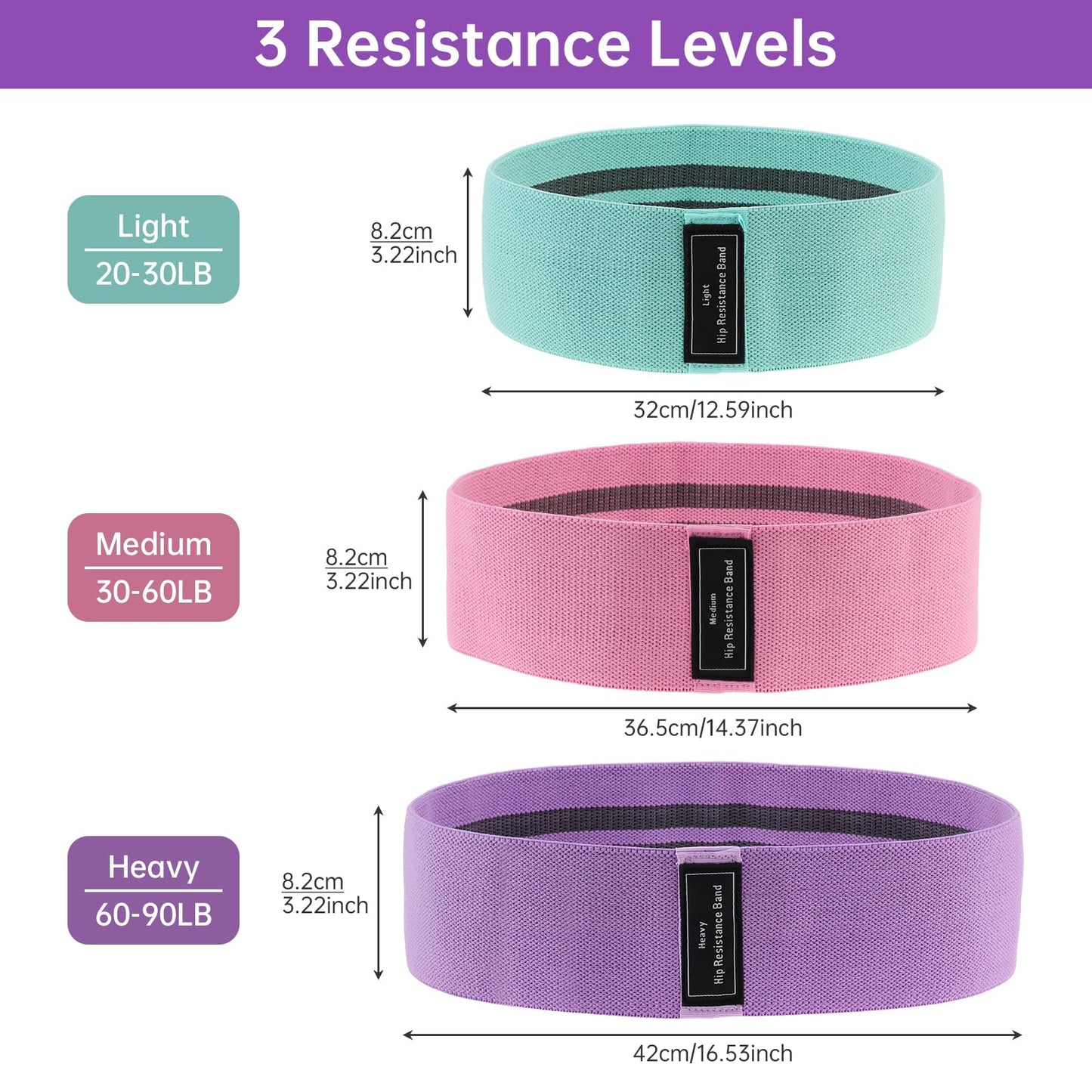 Booty Bands for Glutes Workout - 3 Pack Fabric Resistance Bands for Women & Men, Anti-Slip Hip Bands for Legs, Thigh, Squats, Pilates & Yoga with Portable Bag