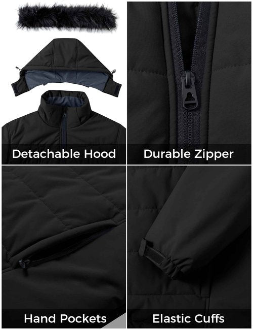 Skieer Women's Plus Size Winter Coats Windproof Waterproof Ski Jacket with Removable Hood(Black,4XL)