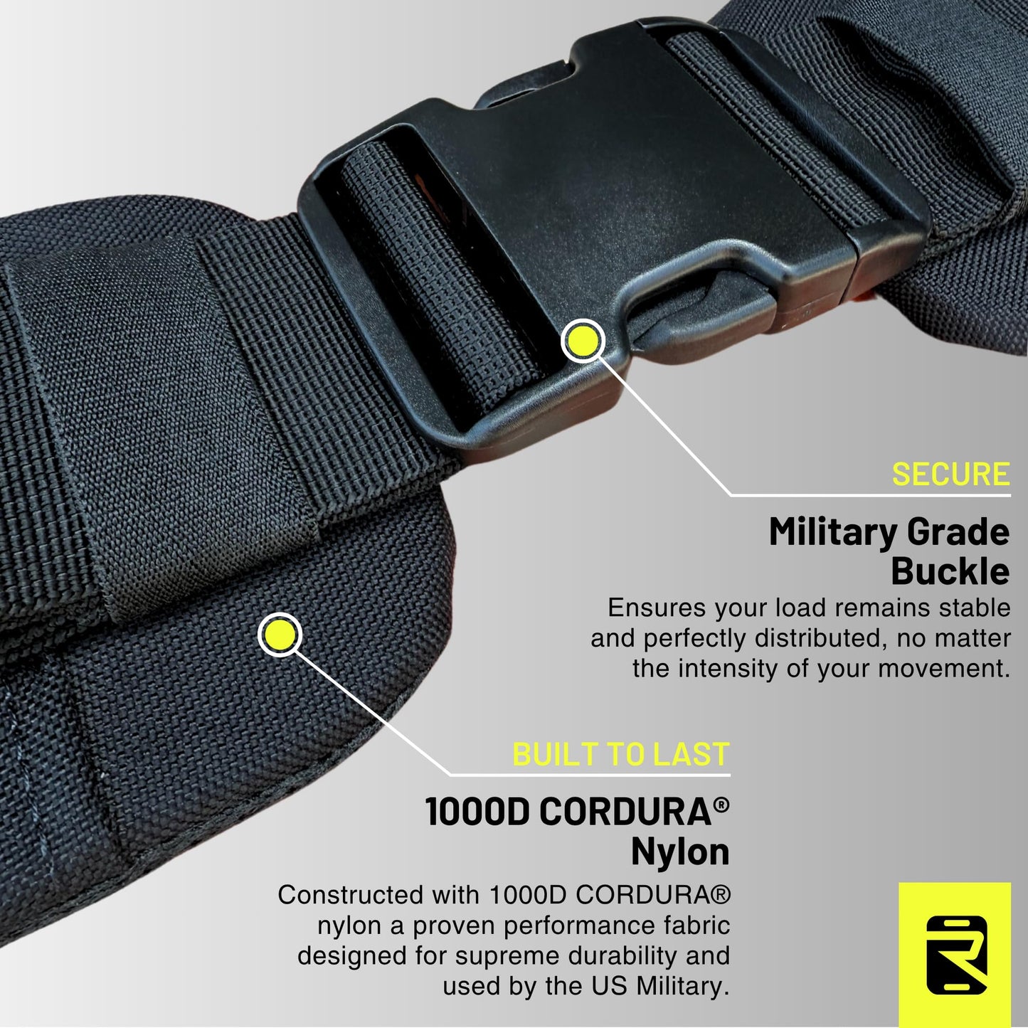 RUCKERCISE Rucking Hip Belt - Padded and Adjustable to Redistribute Weight for Improved Comfort on Long Rucks, Compatible with all RUCKERCISE Rucksacks MOLLE Webbing