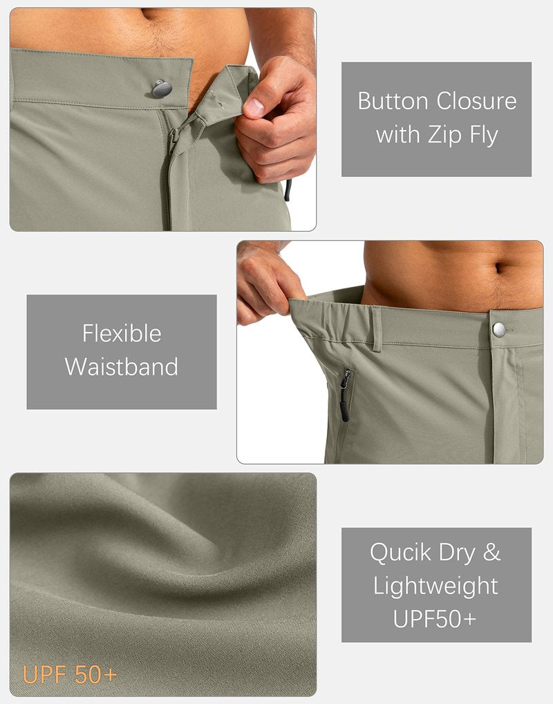 Pudolla Men's Hiking Cargo Shorts 9" Lightweight Outdoor Work Shorts for Men Travel Golf Camping Casual with 5 Zipper Pockets(Grey Sage Medium)