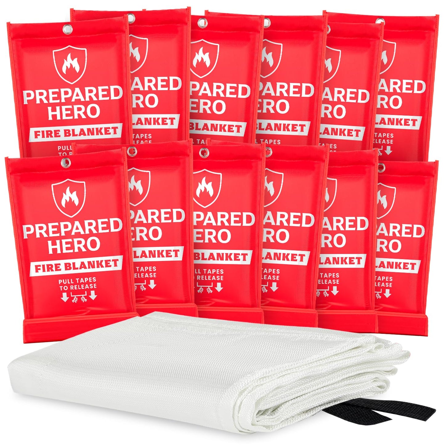 Prepared Hero Emergency Fire Blanket - 12 Pack - Fire Suppression Blanket for Kitchen, 40” x 40” Fire Blanket for Home, Fiberglass Fire Blanket