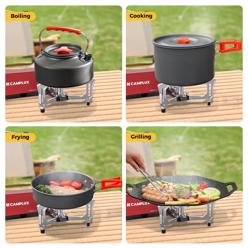 CAMPLUX FoldGo Camping Stove, 7500 BTU Portable Butane Gas Stove, Foldable Cassette Stove with Carry Bag & Adjustable Burner, CSA Certified Collapsible Butane Stove for Outdoor Cooking, Red