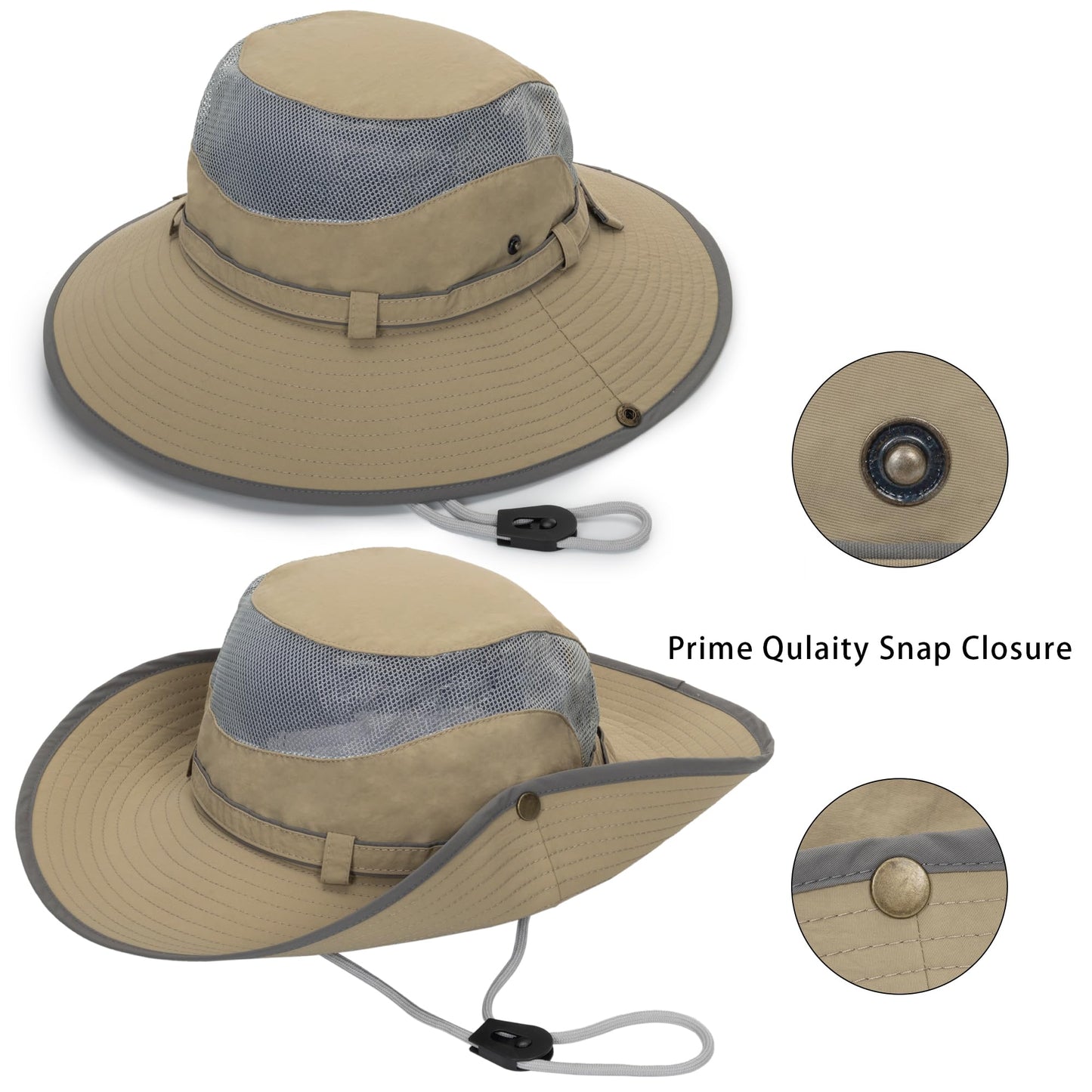 Breathable Outdoor Fishing-Hat Foldable Sun-Hats for Men - Unisex UV-Protection Packable Summer Bucket Hat Gardening Safari Khaki