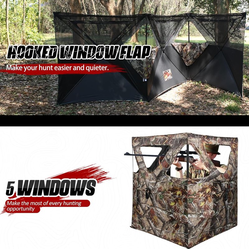 3-Panel See-Through Hunting Blind - Portable Pop-Up Ground Blind for Deer, Duck & Turkey | Includes Carrying Bag