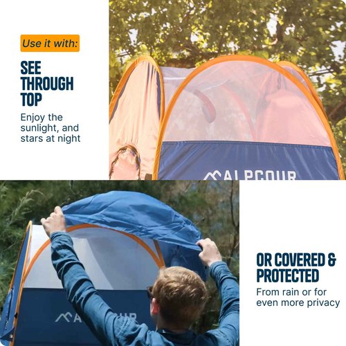 Alpcour Portable Pop Up Tent – Privacy Tent for Portable Toilet, Shower and Changing Room for Camping and Outdoors – Spacious, Extra Tall and Waterproof with Utility Accessories - Sturdy and Easy Fold