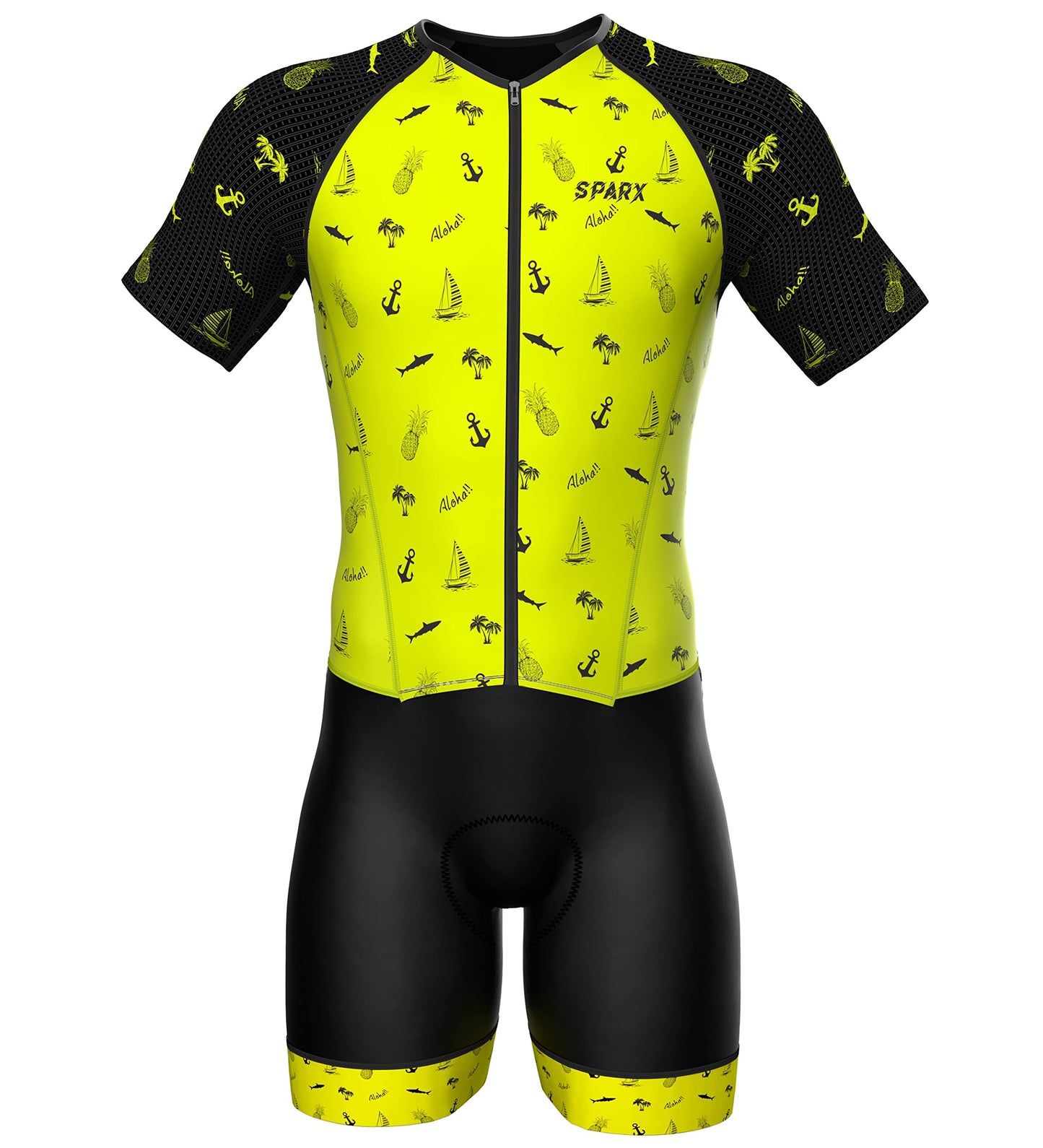 Sparx Mens Elite Aerosuit Triathlon Suit Mens Short Sleeve Tri Suit Skinsuit (Aloha, 3XL)