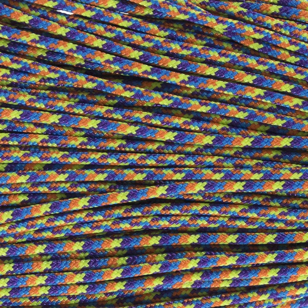 Paracord Planet 275lb Paracord – 3/32 Inch (2.38 mm) Nylon Crafting Cord with 5 Strand Inner Core – Mardi Gras (25 ft)