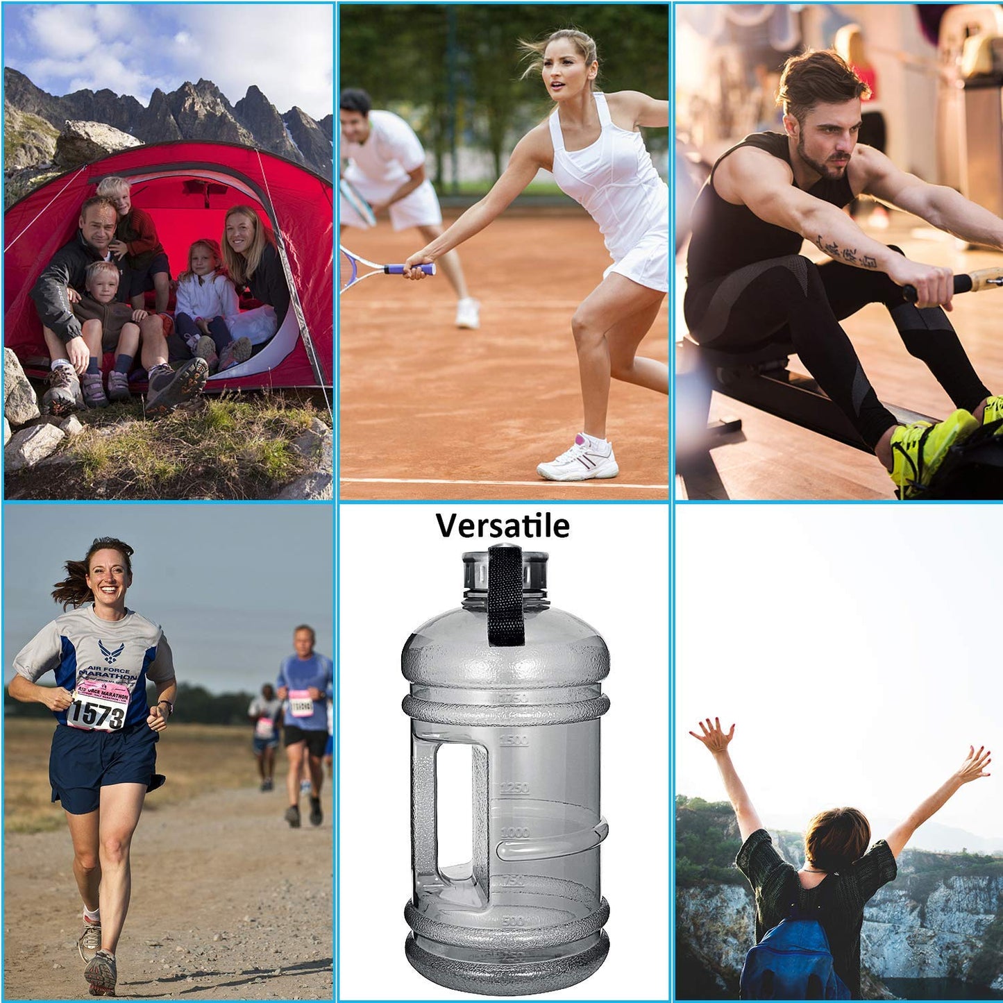 Vaupan Half Gallon Big Water Bottle, 2.2L/73 OZ Large Leak Proof Sports Jug with Handle,Huge BPA Free PETG Plastic Wide Mouth Drinking Container Flask for Fitness Gym Biking Travel Outdoor Water Jug