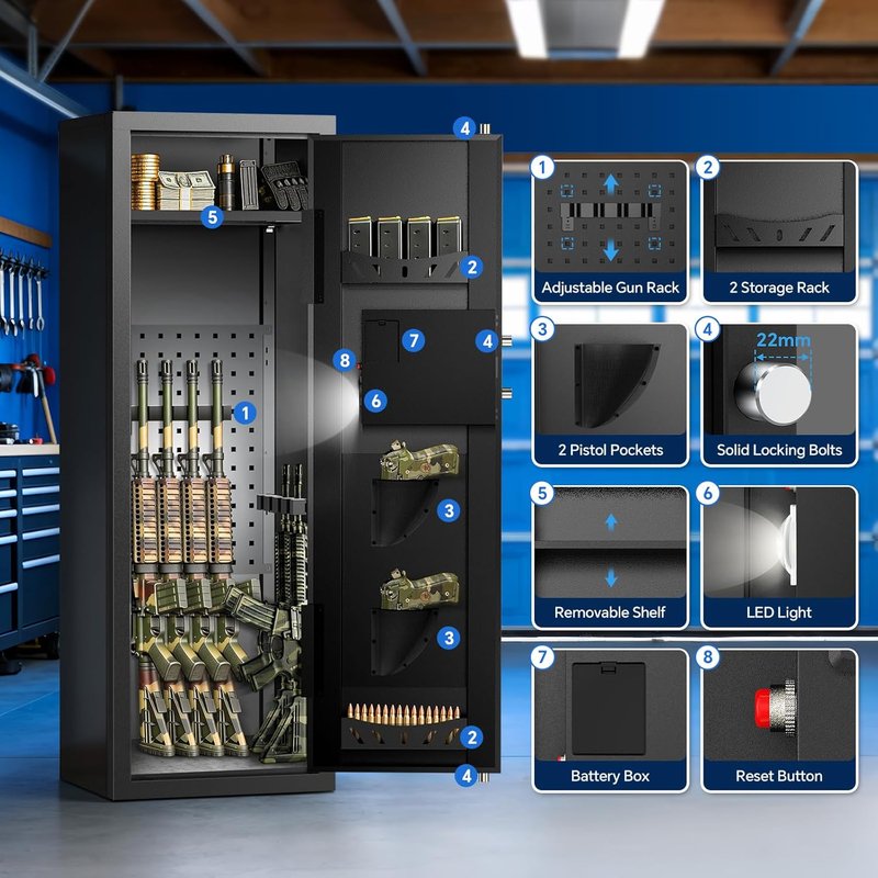 Rifle Safe for Home Security - Quick Access Digital Keypad | Adjustable Shelves for Shotguns & Ammo