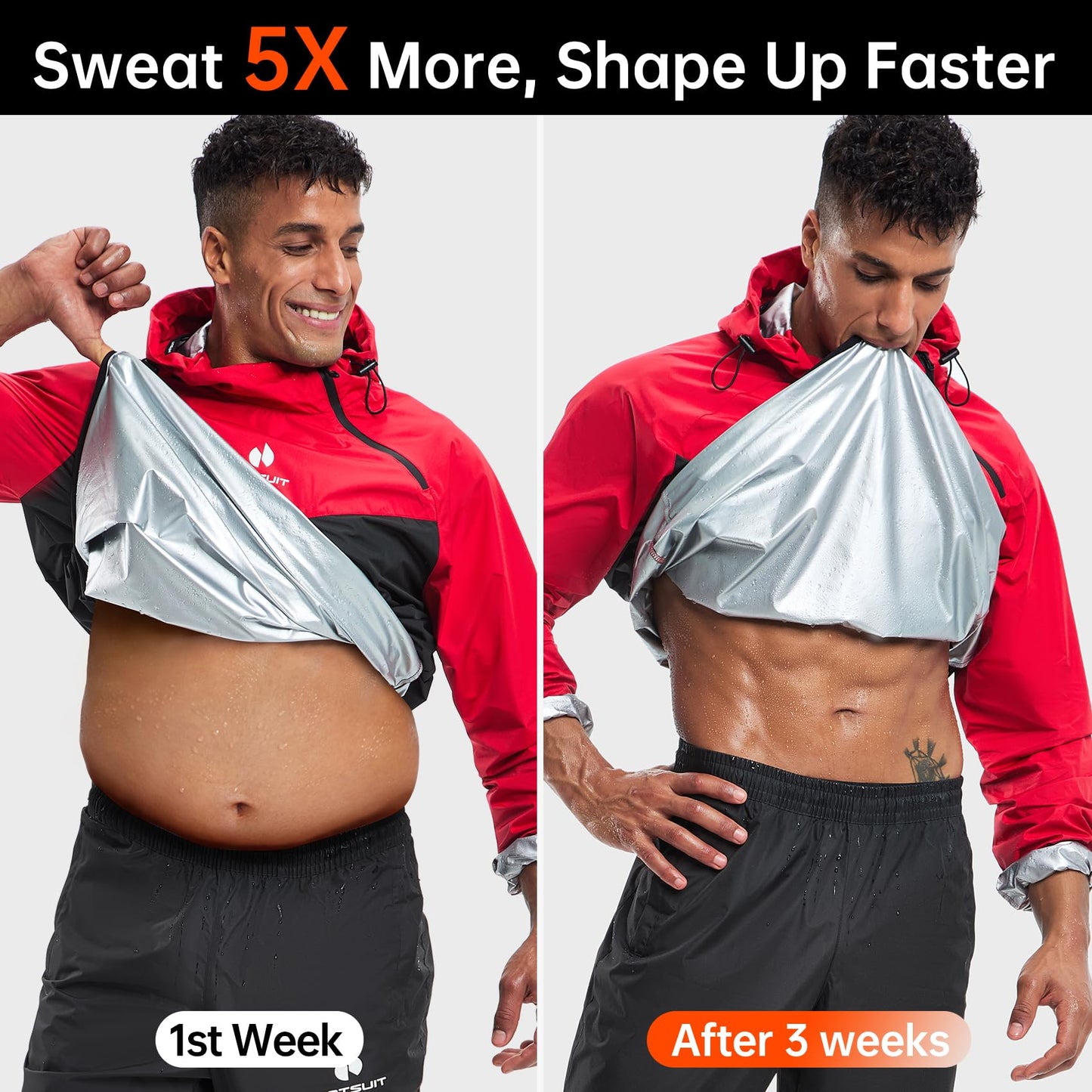 HOTSUIT Sauna Suit for Men & Women Sweat Suit Sauna Jacket Pant Gym Workout 7 Colors, Red, S
