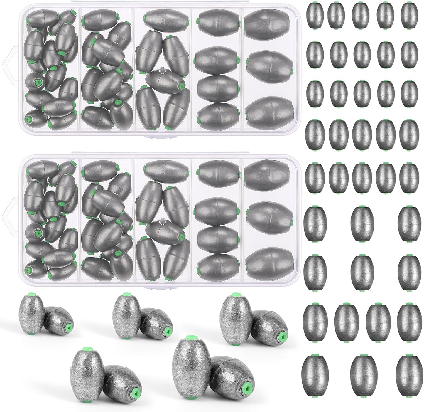 Fishing Sinkers Kit - Removable Oval Shape for Bass & Worm Tackle | Saltwater & Freshwater