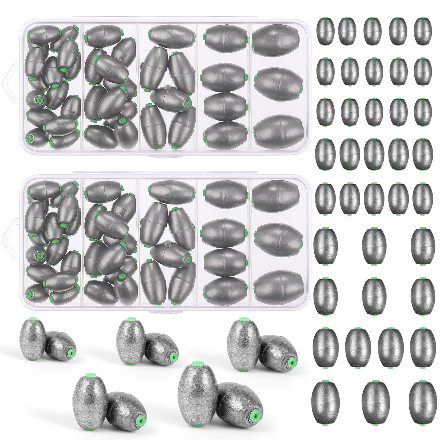 Poen 76 Pcs Egg Sinkers Fishing Sinkers Kit Removable Oval Shape for Drop Bass Worm Bullet Tackle Casting Saltwater Freshwater Fishing (1/4oz,3/8oz,1/2oz,3/4oz,1oz)