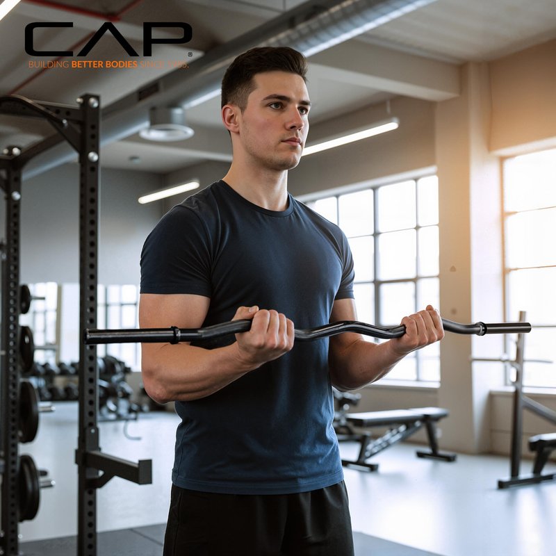 CAP Barbell 47-Inch Standard Solid E-Z Curl Bar, Chrome (RB-47), 46.53" L x 2" W X 1.34" H