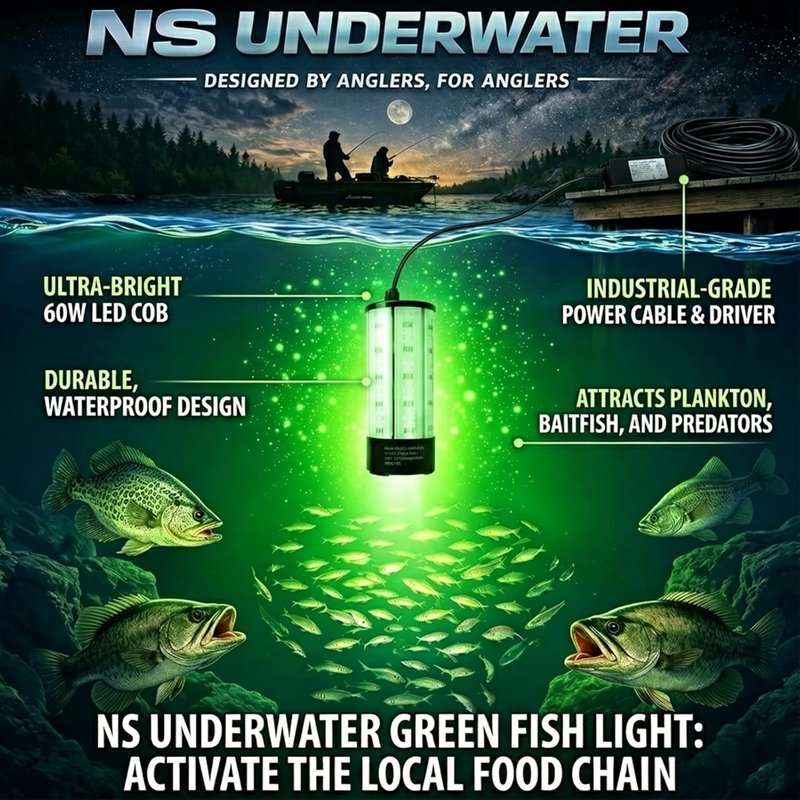 Underwater Fishing Light - 60W 7500LM LED Submersible Night Dock Light | Waterproof for Crappie & Kayak Fishing