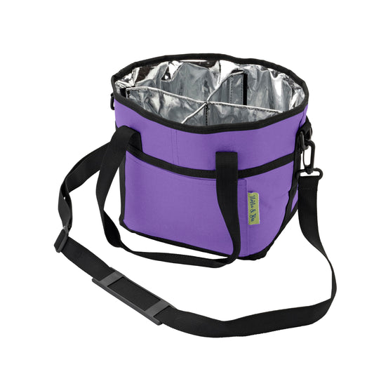 4 Water Bottle Holder with Strap | Family Size 4 Compartment Drink Bag, Multiple Tumbler Carrier Caddy | Adjustable Fits Large & Small Drinks | Hands Free, Won't Tip Over in Car (Purple)