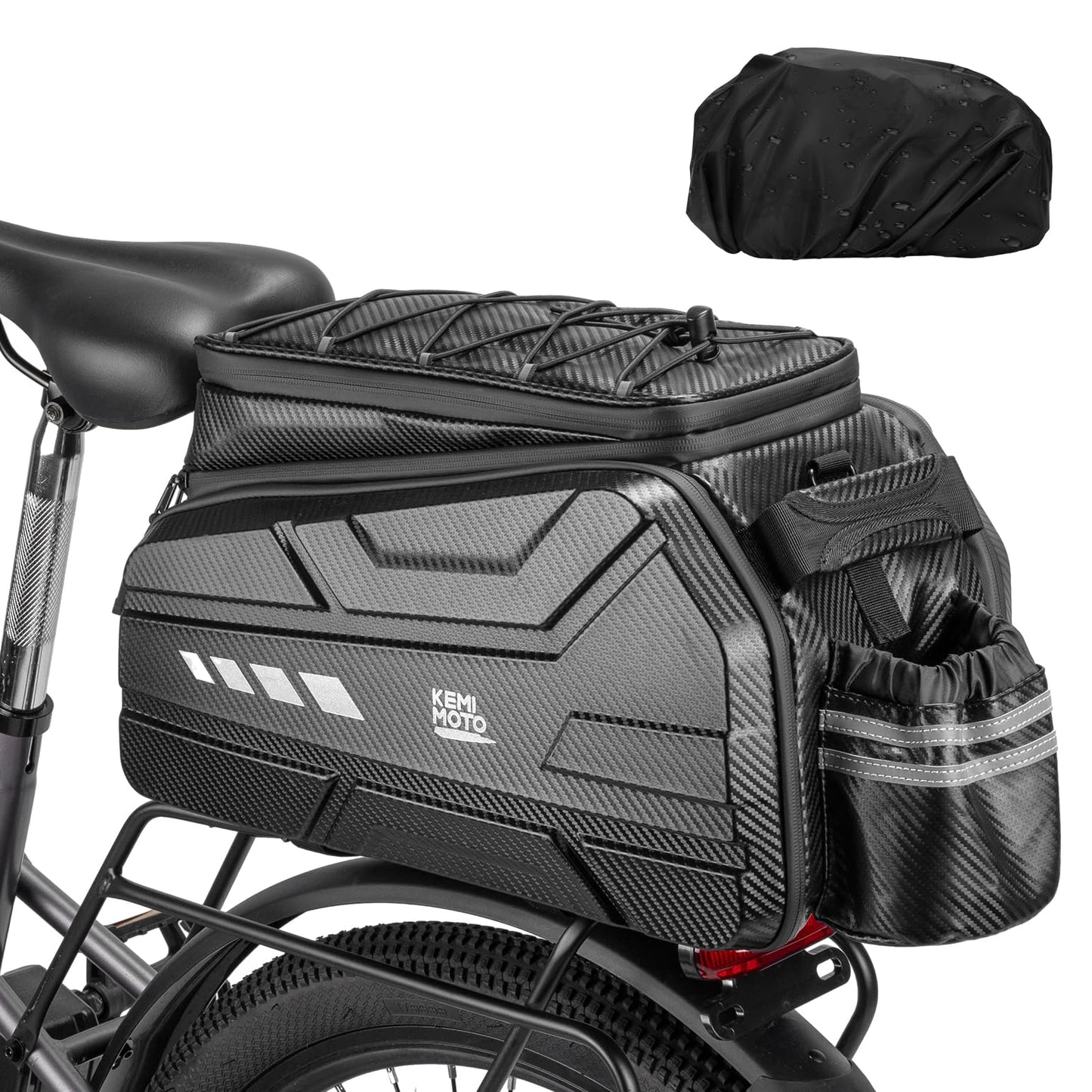 KEMIMOTO Bike Rear Bag, 11L/20L/40L EVA Hard Shell with Waterproof Cover, Bicycle Trunk with Shoulder Strap for Commuter Travel Outdoor