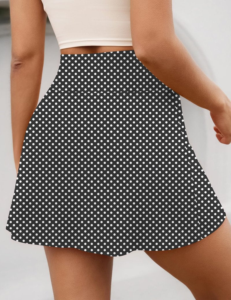 LOMON Womens Mini Skort with Built-in Shorts and Pockets, High Waisted A-Line Stretchy Athletic Skirt for Tennis Golf Gym & Everyday Styling (Black Dot, S)