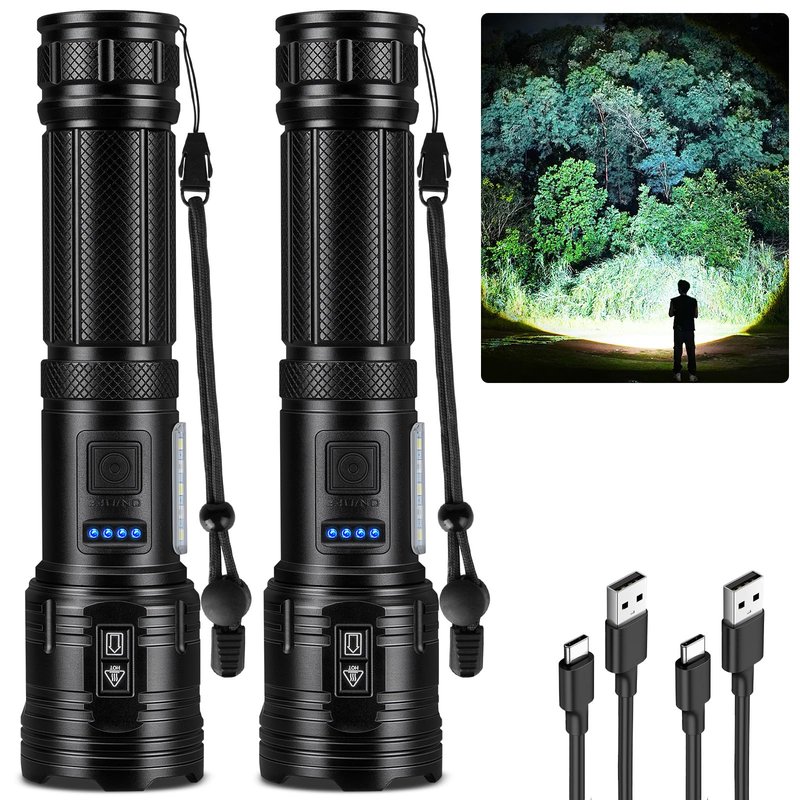 ECLINCO Flashlight Rechargeable 990,000 High Lumens, 2 Pack Super Bright Flash Light with 7 Modes, Waterproof Powerful Linternas, Multifunctional Handhedl Torch for Camping, Home