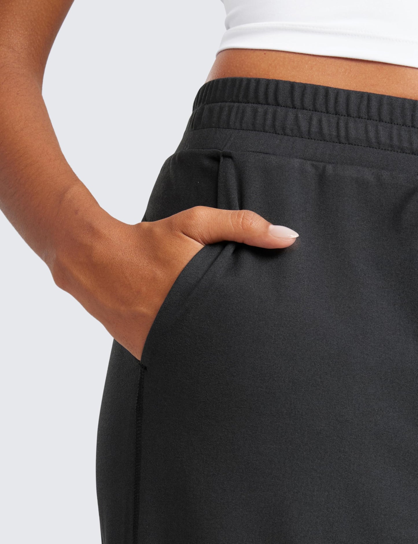 CRZ YOGA Cloud Jersey Wide Leg Sweatpants Women 30" High Waisted Casual Lounge Pajama Travel Pants with Pockets Black Medium