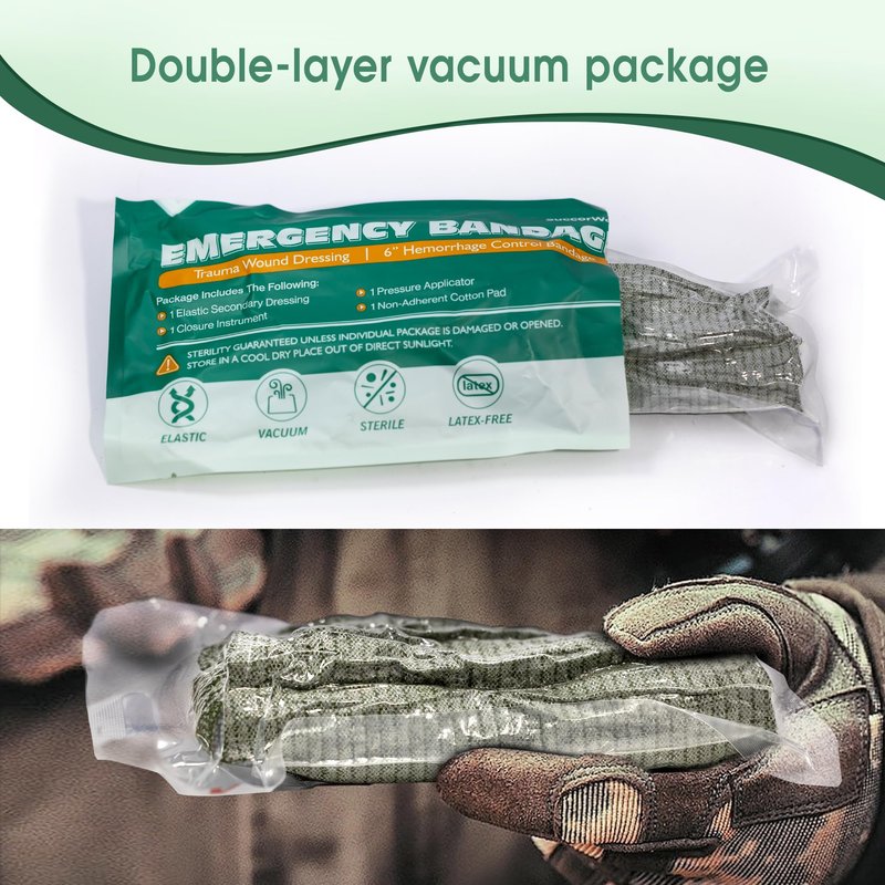 SuccorWare 6 Inch 3 Packs Israeli Bandage - Emergency Bandage with Vacuum Sterile Package - for Wound Dressing, First Aid Kit, Medical Trauma Kit Refill