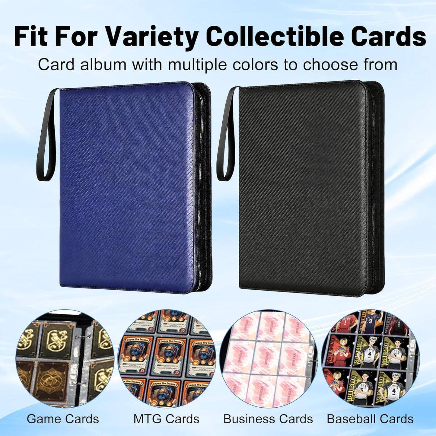 9 Pocket Trading Card Binder - Holds 1080 Cards | Premium Zip Collector Album with 60 Removable Sleeves for MTG, TCG, Baseball & Sports Cards