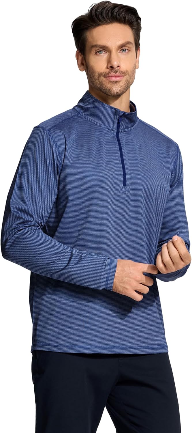 Men's Performance Quarter Zip Pullover - Dry Fit Stripe Mock Neck Golf Sweatshirt | Comfortable Midlayer