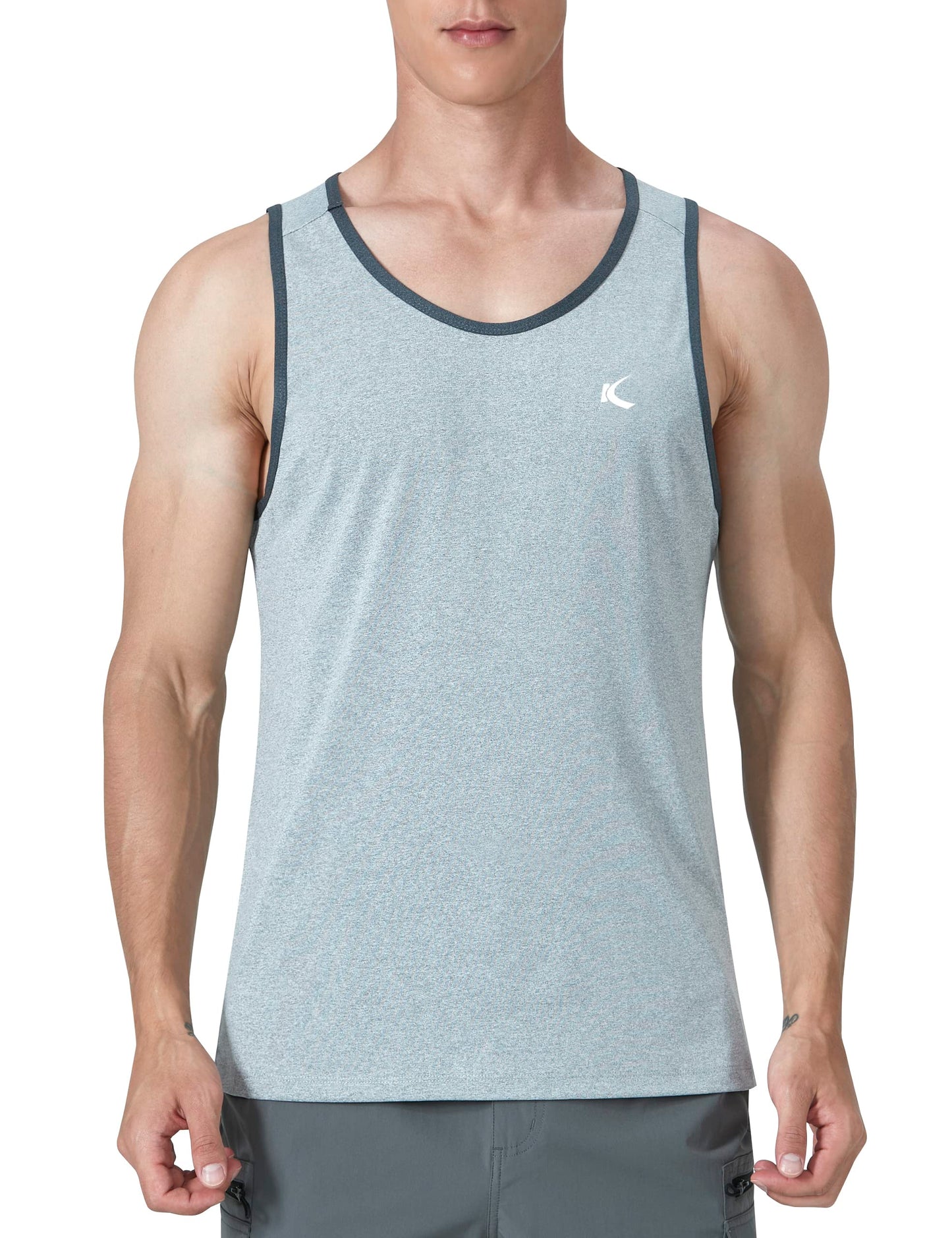 KPSUN Men's Quick Dry Tank Tops Athletic Workout Gym Bodybuilding Fitness Sports Sleeveless Shirts for Beach Running (Light Grey L)