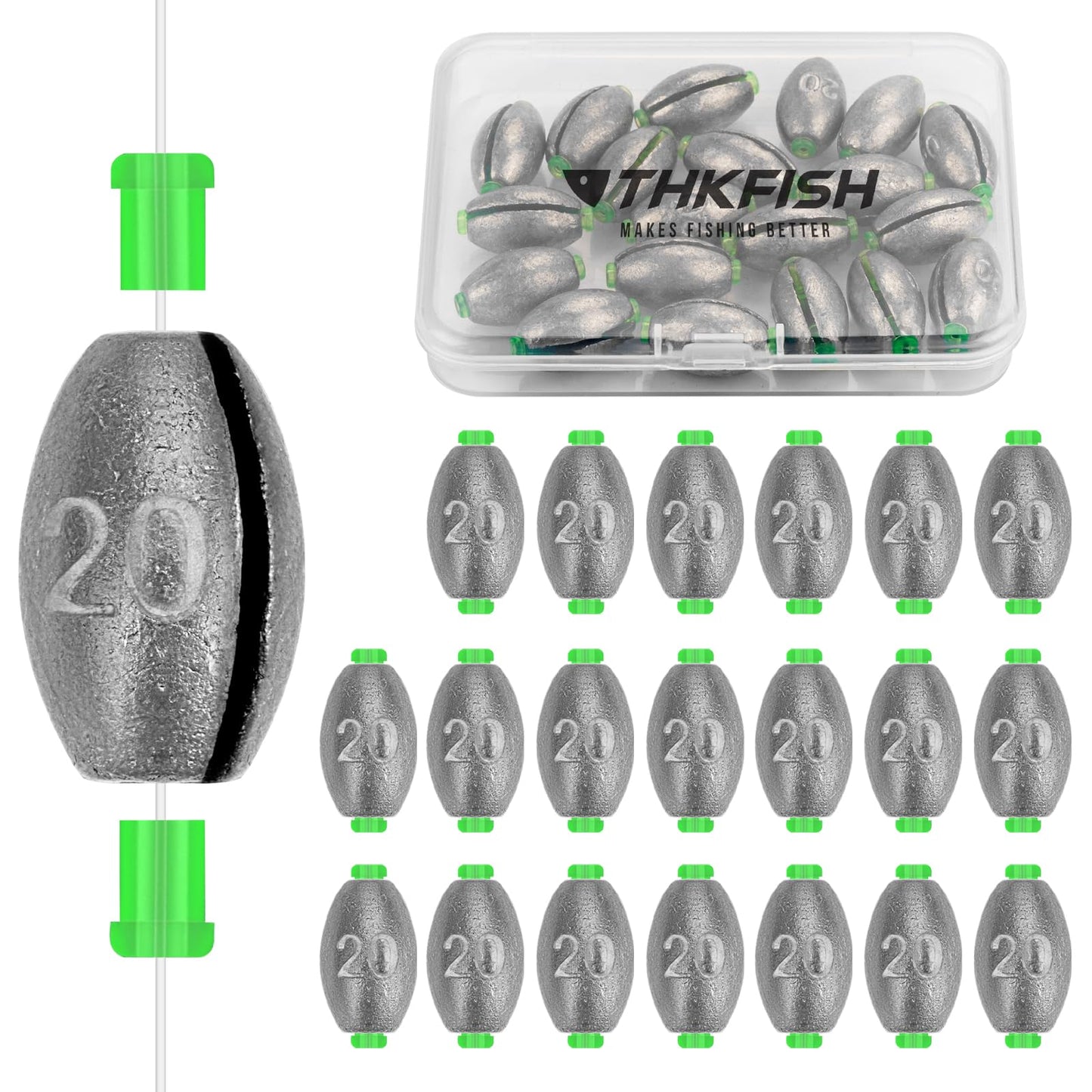 THKFISH Egg Fishing Sinkers Weights, Removable Rubber Core Fishing Weights Twist-Lock Sinker,Bass Weights Sinker Tackle Saltwater Casting Fishing Sinkers Set Oval Freshwater,1/8-1OZ