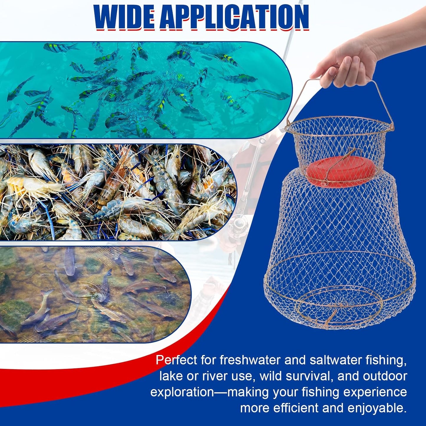 Floatable Galvanized Steel Wire Fish Basket - Portable, Durable Fishing Net Cage | Collapsible Design