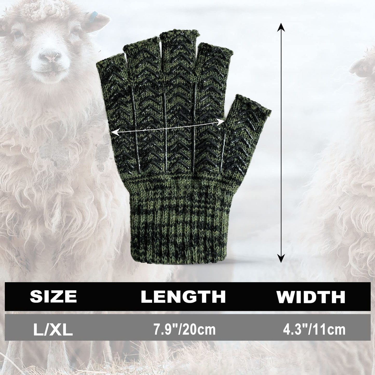 GSAFEME Fishing Hunting Wool Gloves Winter Snow Cold Weather Warm for Men Fingerless Glove Army Green for Fishing, Shooting, Running, Photography/L