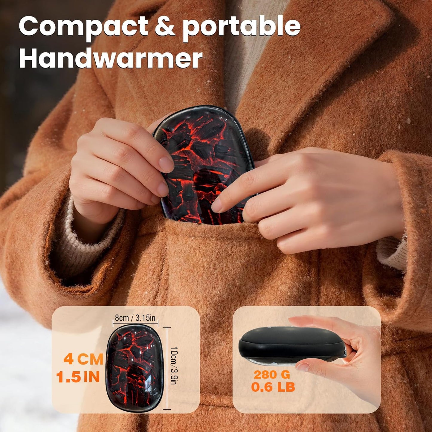 Hand Warmers Rechargeable Electric Handwarmers Smart Heating UL Certified Portable Heater 3-Settings 104°F to 131°F Hunting Essentials Camping Real 9Hrs Heating, Gifts for Christmas Men