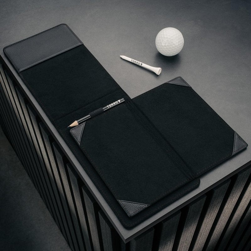TORRO Golf Scorecard and Yardage Book Holder – Genuine Leather Golf Scorecard and Yardage Wallet with Pencil Loop (Black)