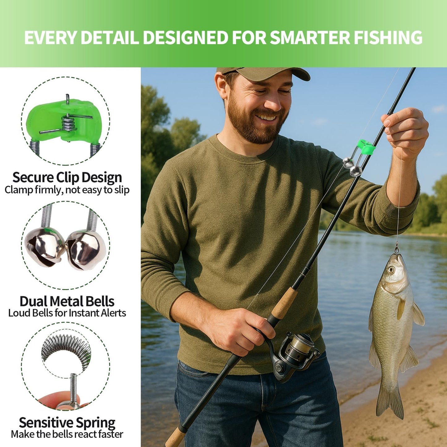 Amzlysdok 25PCS Fishing Bells for Rods,Dual Metal Bells Plastic Clip, Extra Loud Dual Alert Bells Clip, Bells for Fishing Poles,Ideal for Night Fishing, Ice Fishing,Sea Fishing