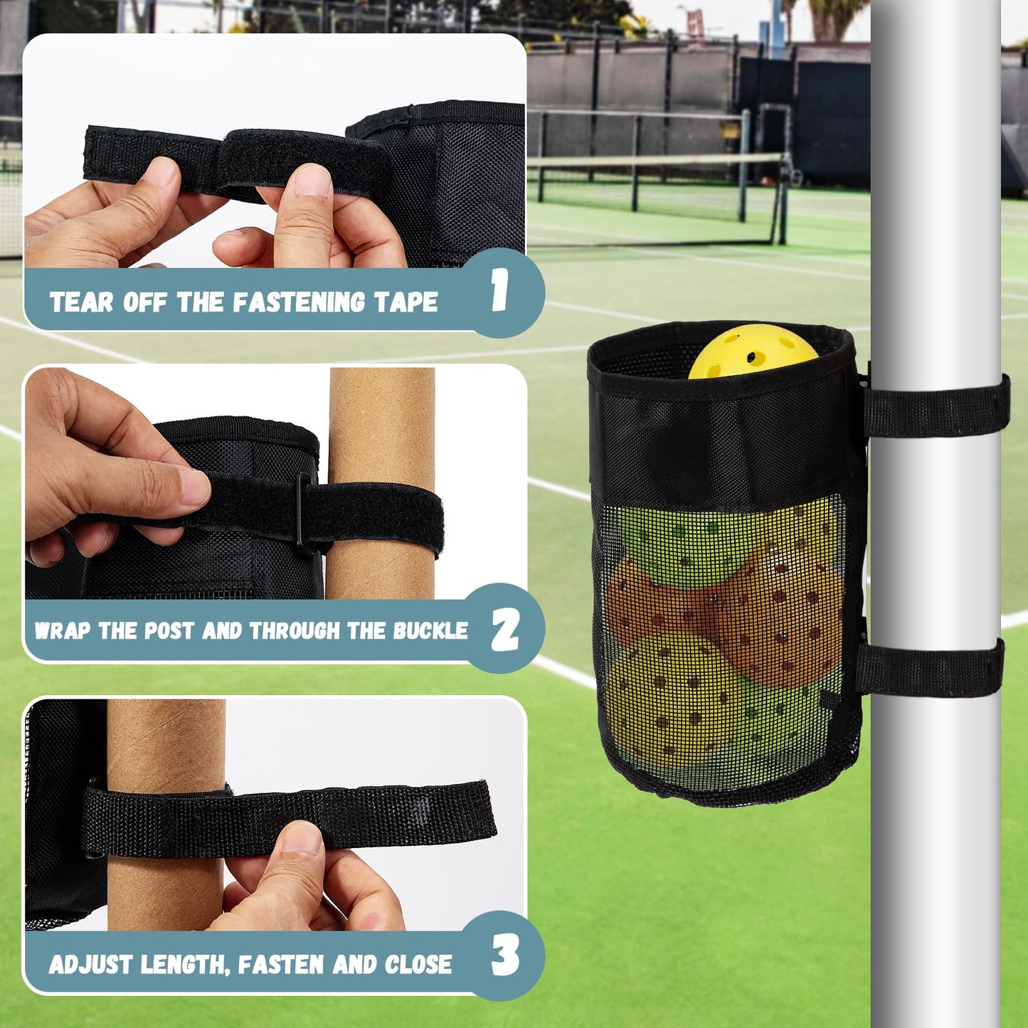 YTDYQFLZH Adjustable Pickleball Ball Holder, Nylon Hanging Pickleball Ball Bag Mesh Pouch, Foldable Storage Basket Holds 6-8 Balls, Dual Fastening, Multi-Purpose Use