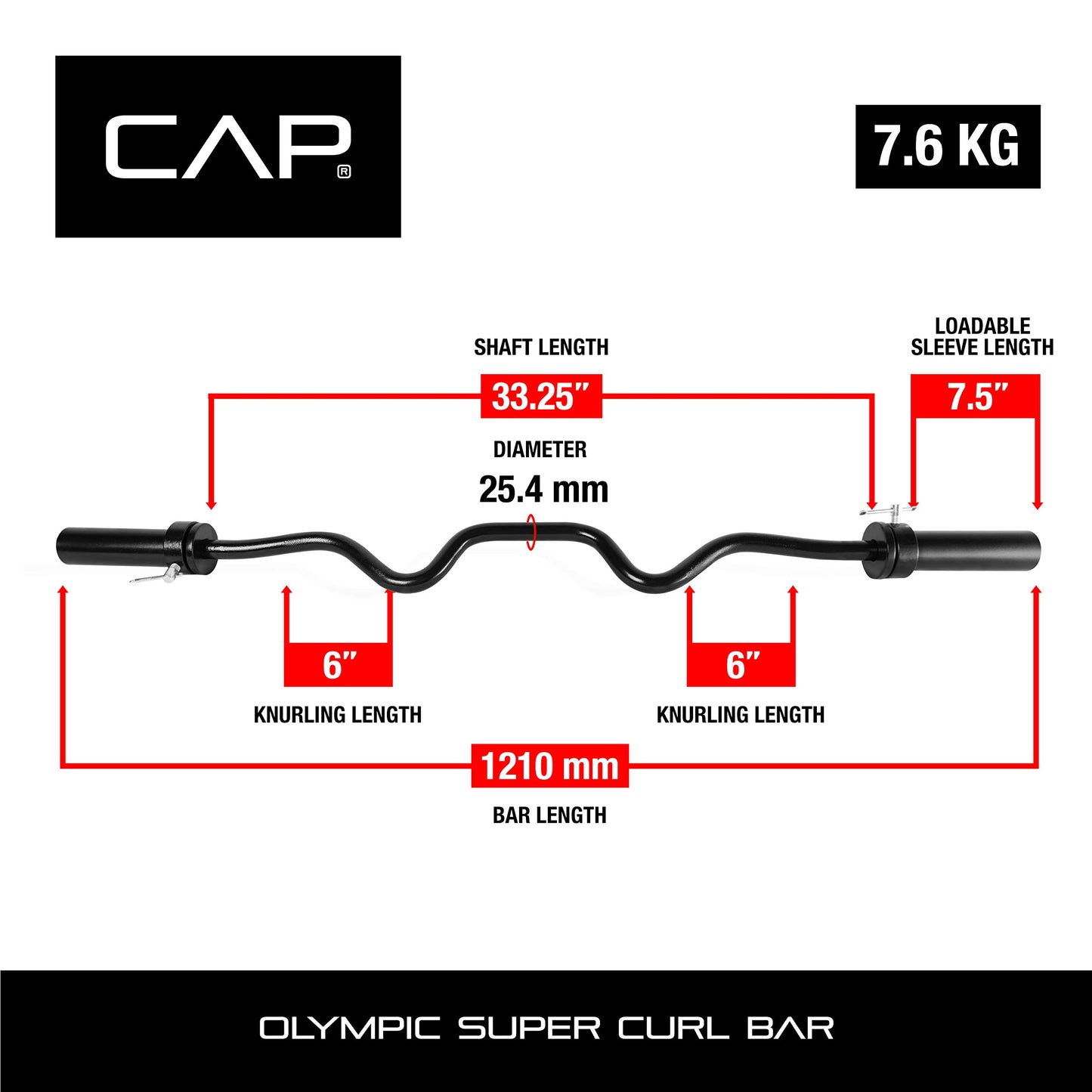 CAP Barbell Olympic Super Curl Bar, Black (2-Inch)