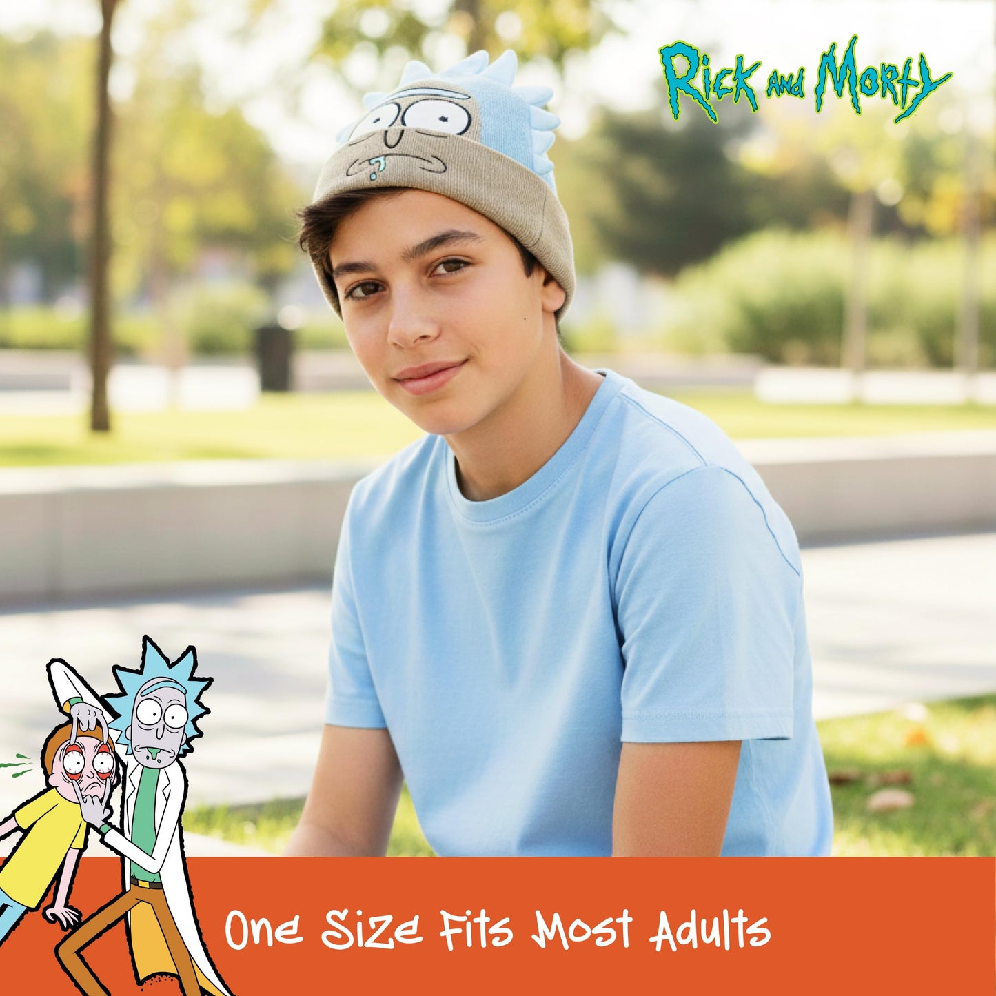 Rick and Morty Beanie Hat, Adult Cuffed Winter Knit Cap for Men and Women, Tan, One Size