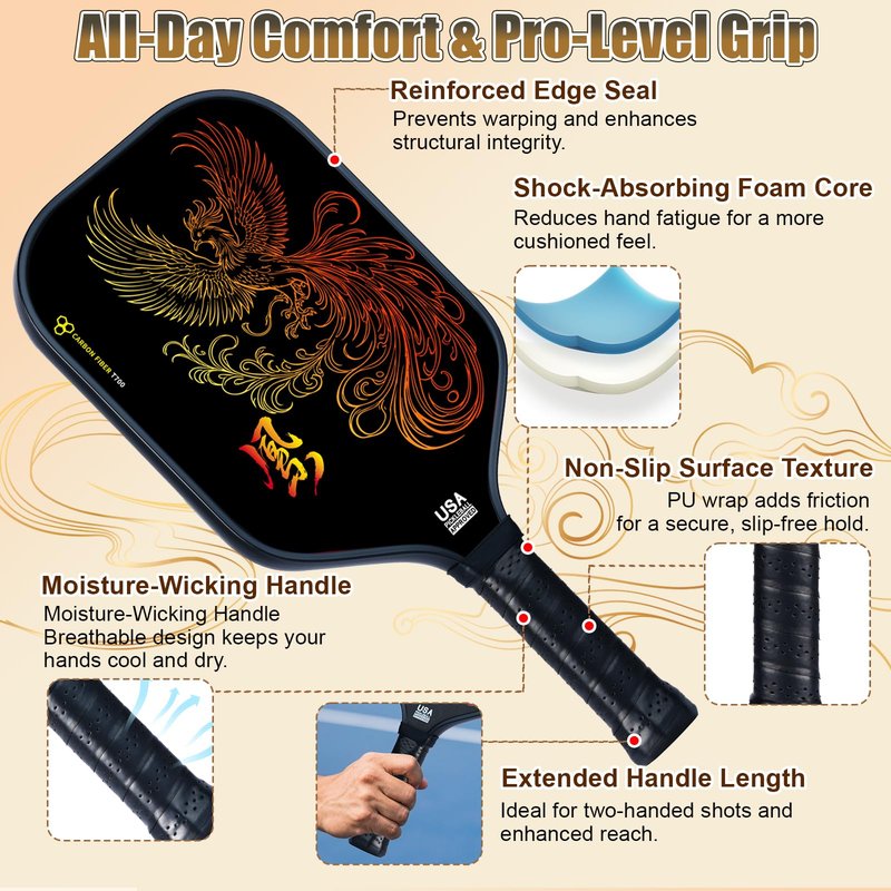 Pickleball Paddles Set of 2 – Lightweight T700 Carbon Fiber Pickleball Paddles, Durable 2 Paddles + 4 Outdoor Balls + Bag, Best for Beginner & Pro
