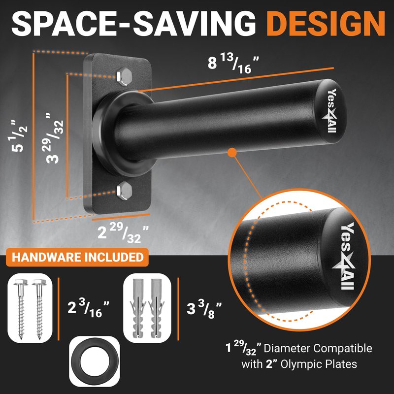 Yes4All Wall Mounted Weight Plate Holder, Fit 2" Olympic Weight Plates with Maximum 550lbs Capacity Set of 4