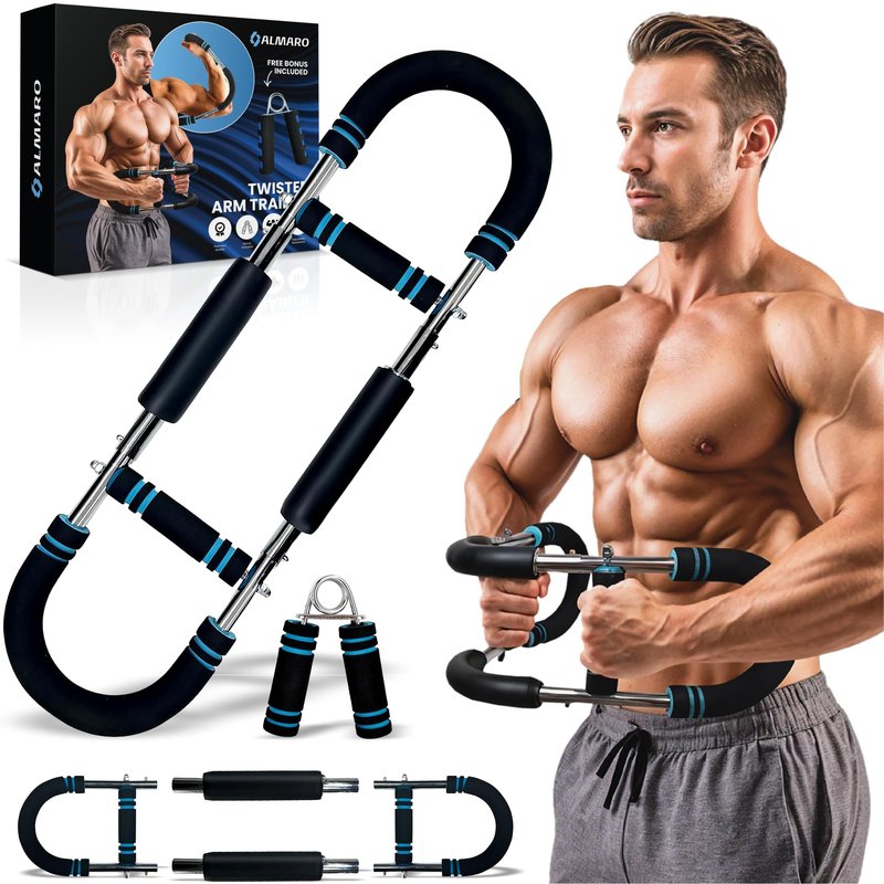 Twister Arm Trainer, 40-100lbs Adjustable Power Twister Bar for Men and Women, Chest Exerciser Forearm Strengthener for Upper Body Fitness Training, Portable Spring Resistance Exercise Equipment