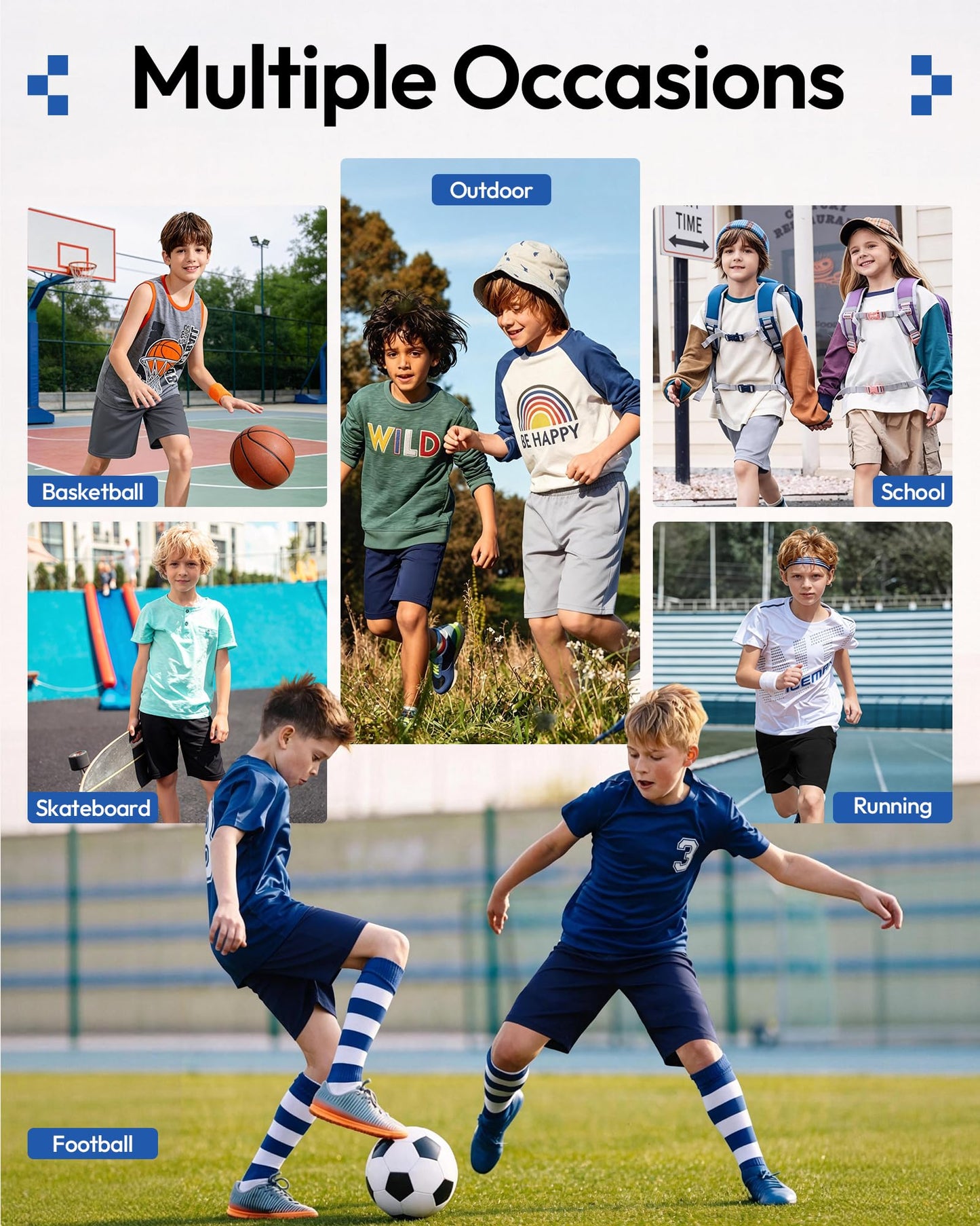 BALENNZ 5 Pack Boys Athletic Shorts Kids Youth Quick Dry Active Performance Basketball Shorts with Pockets Elastic Waistband Medium