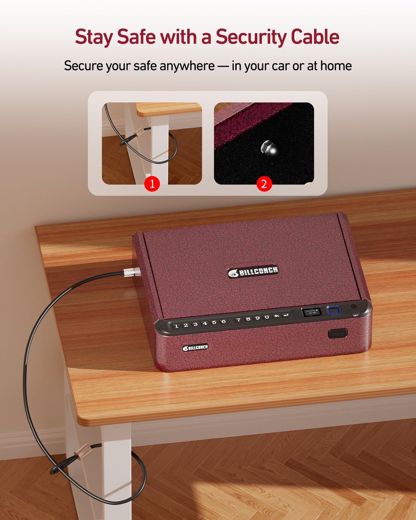 BILLCONCH Smart Gun Safe with 4 Quick-Access Methods, LCD & Security Cable
