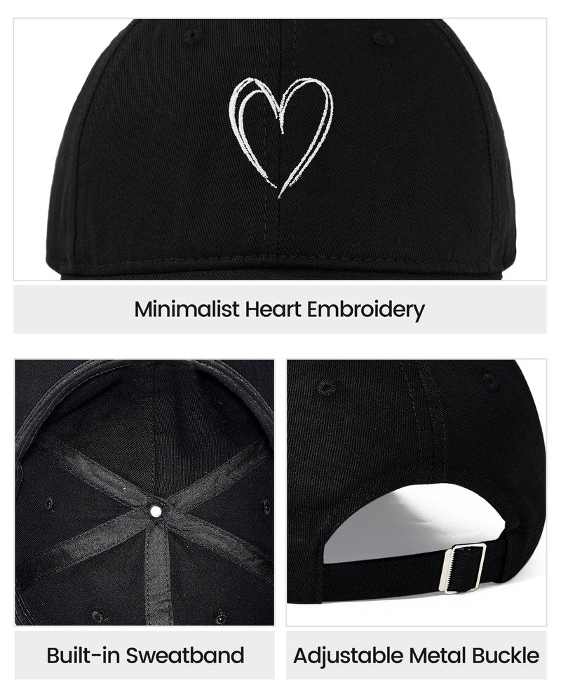 Black Baseball Cap Cute Baseball Caps for Women Men Trendy Trucker Heart Hat Ideal for Workout Golf Running