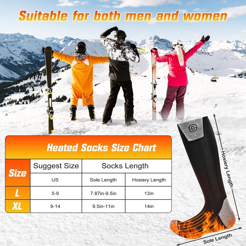 ChieAdt Heated Socks for Men Women with APP Control 8000mAh Battery Rechargeable Electric Sock 4 Heating Level Washable Winter Foot Warmer for Hunting Outdoor Work Ski Hiking Fishing XL