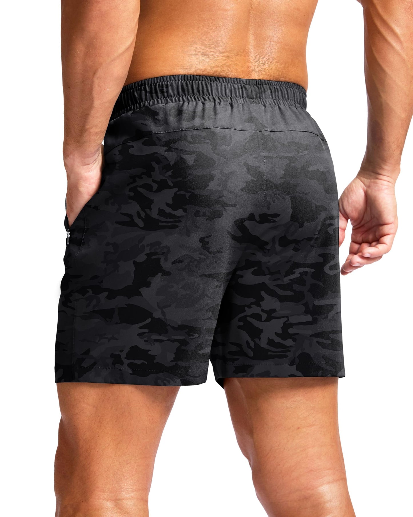 G Gradual Men's Athletic Running Shorts with Zipper Pockets Quick Dry 7"/ 5"/ 9" Workout Gym Shorts for Basketball Hiking(Grey Camo,5M)
