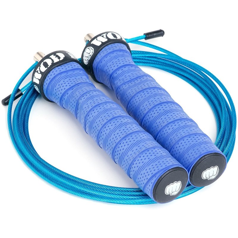 WOD Nation Adjustable Jump Rope - Dual-Speed Cables for HIIT & Fitness - Quick Adjustments for Smooth Jumping Rope Workouts - Travel Bag Included for On-the-Go Gym Accessory - 11 ft, Blue
