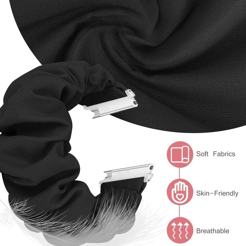 Compatible for FITVII Fitness Tracker Bands, 20mm, 22mm Fabric Elastic Scrunchie Elastic Women Cute Replacement Straps Compatible for FITVII HM57, HM78, HM68, HM21, H56, H86 Smart Watch Fitness Tracker (22mm size band, Black)