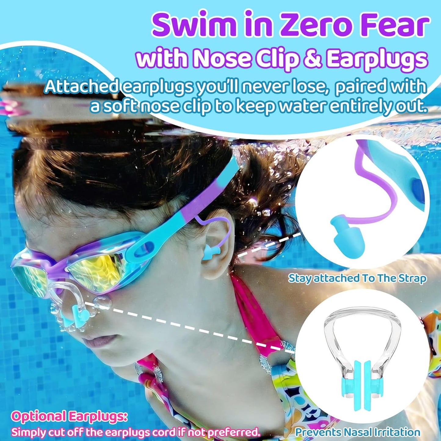 Vvinca Kids Swimming Goggles - Anti-Fog UV Protection | Leak-Proof Design, 2-Pack for Ages 3-15