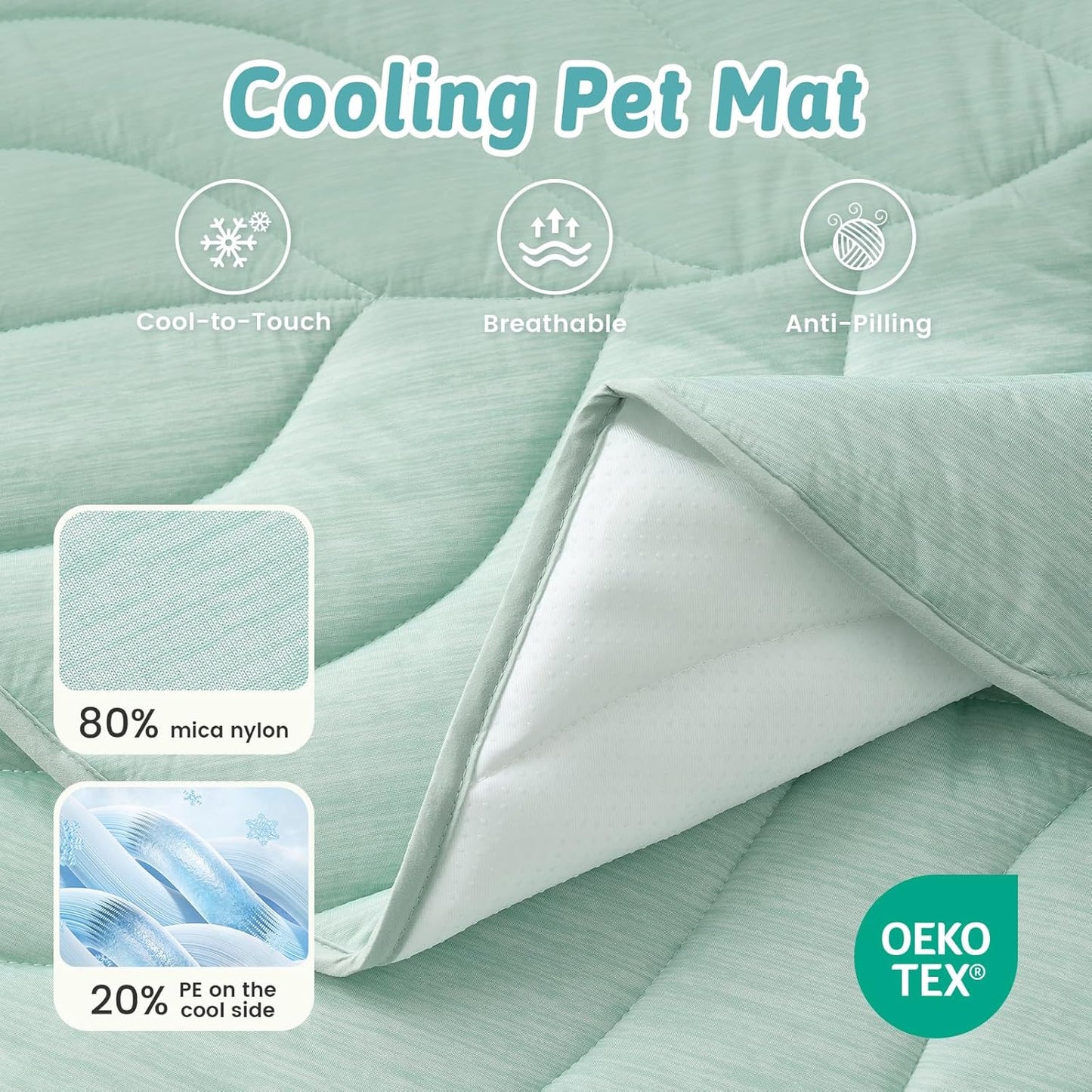 Cooling Mat for Dogs & Cats - Non-Gel, Waterproof Leaf Shaped Pet Pad | 39x34 Inch, Green