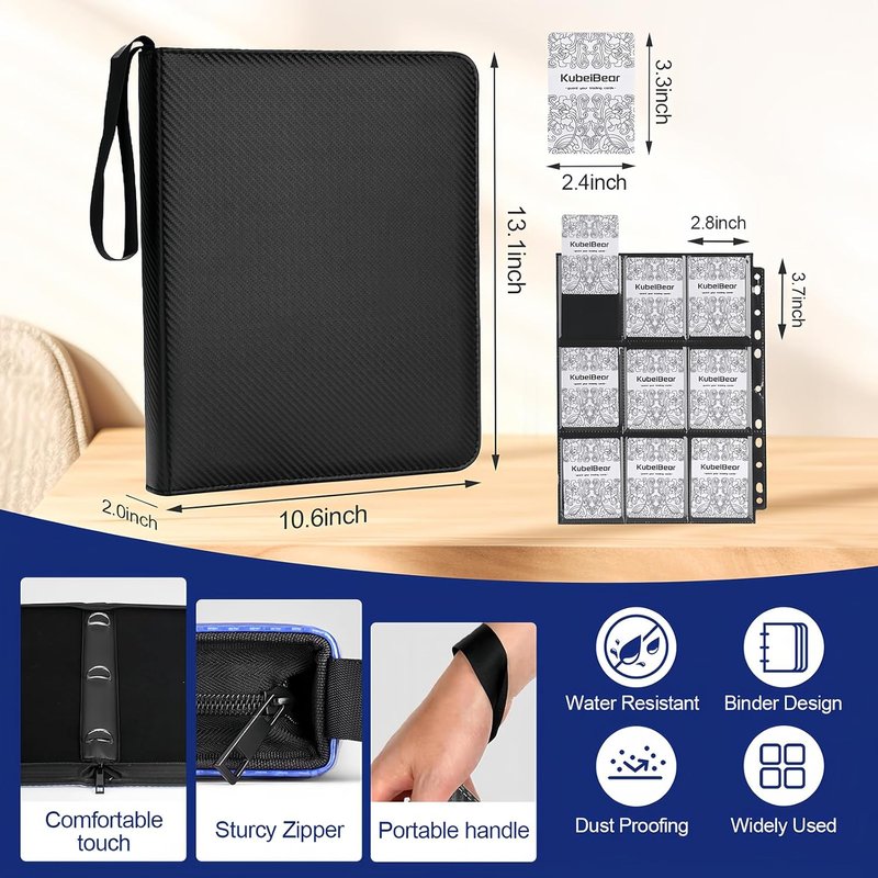 Card Binder - 720 Capacity Zippered Trading Card Holder | Acid-Free, Durable Storage for MTG & Sports Cards (Black, 9 Pocket)